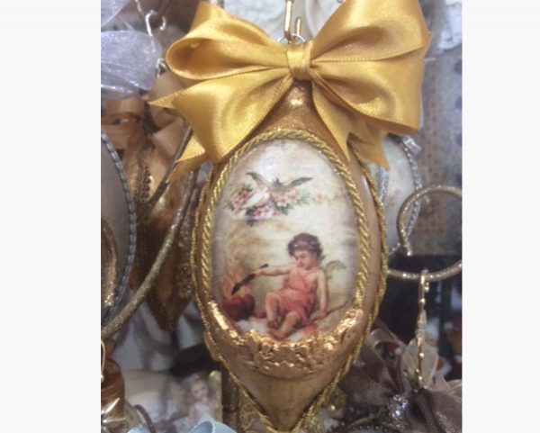 Decorative Craft Bauble with a Little Child Image and a Yellow Bow