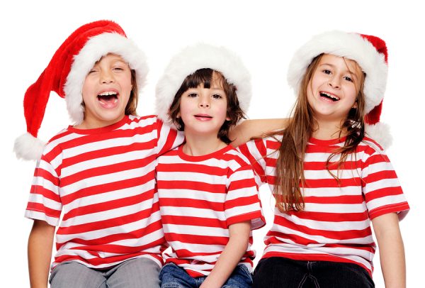 Christmas Children Having Fun - Wearing Red and white Stripes Tshirts