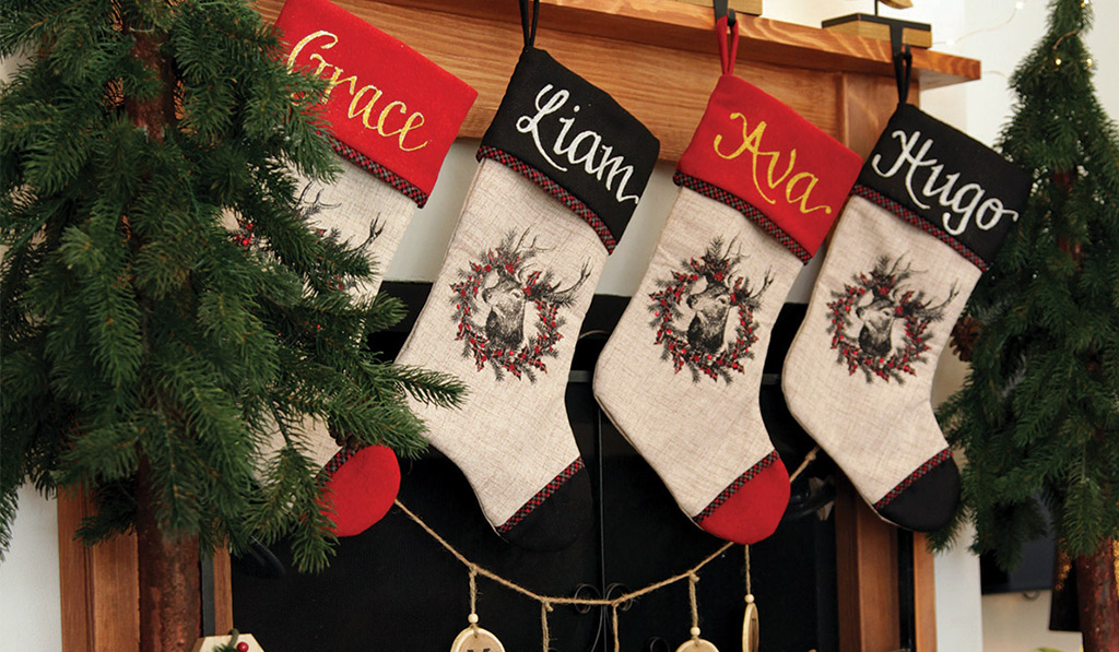 Personalised Farm House Stockings Hanging in front of the fire place Feature Image