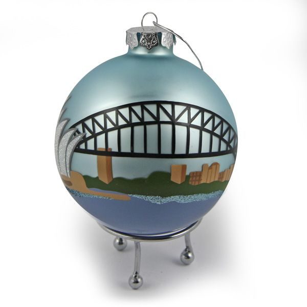 Hand painted bauble sydney harbour bridge with white background