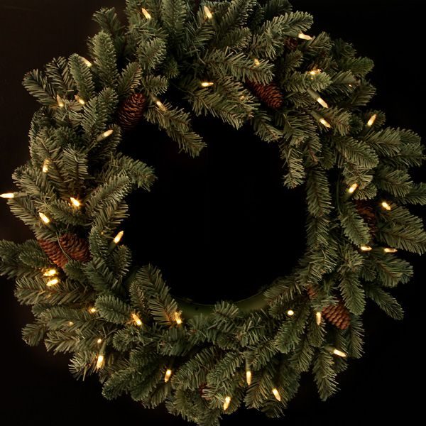 Led Pinecone and Fir Christmas Wreath on Black
