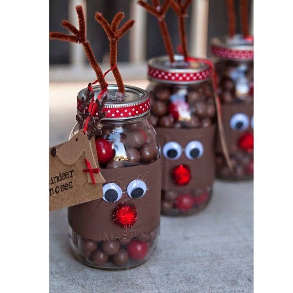 Mason Jar with reindeer eyes and nose with Antlers