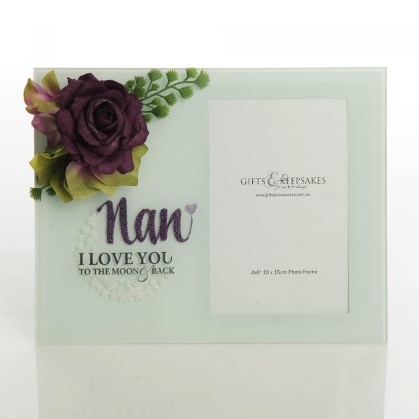 Personalised glass frame with paper flower design - Nan I love you to the moon and Back