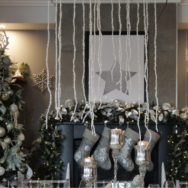 Silver Frost Christmas Mantle and Table with Icicle Branch