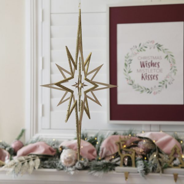 Sugar Plum Christmas 3 Section Natural and Gold 3D Hanging Star and Free Poster Download