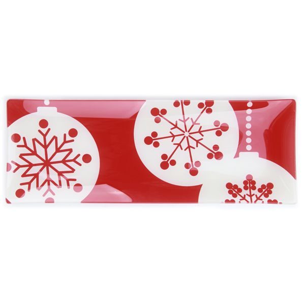Glass Plate red with snowflake design 12.5_x_4