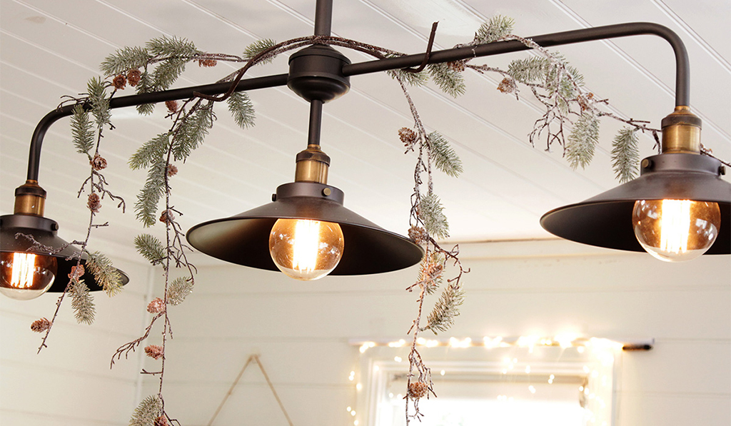 Hanging Christmas Decorations with Ceiling lights And Garland