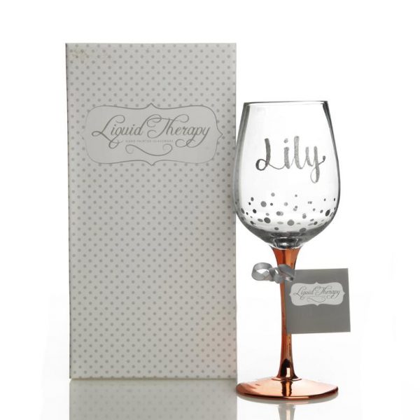 Personalised Rose Gold Wine Glass with Liquid Theraphy Box