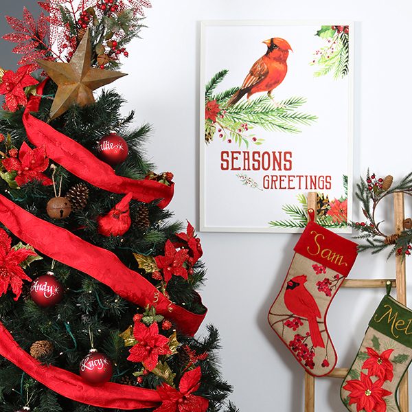 Rustic Lifestyle - Chrismtas tree with Seasons Greetings Poster Download and Personalised Christmas Stockings