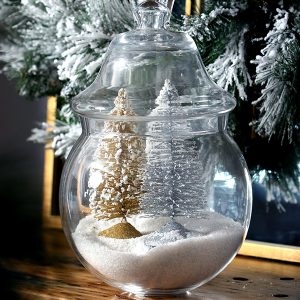 Mixed Metal Lifestyle - Mini trees Inside a Glass Jar with Artificial Snow