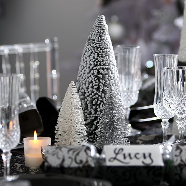 Lifestyle Luxe - Medium Silver & White Bottle Brush Christmas Tree on Wooden Base