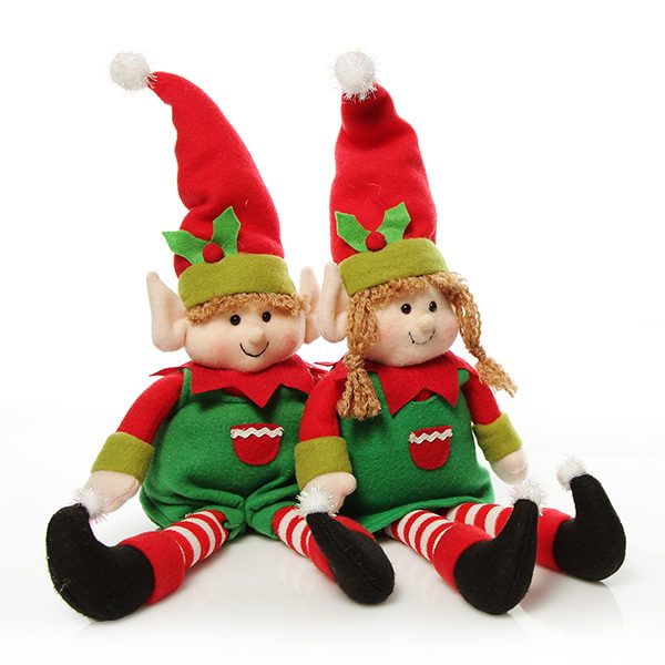 Girl and Boy Elf Shelf Sitter Pair in a white background
