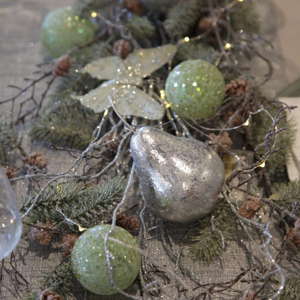 Silver Frost Christmas Table Sage & Silver Pinecone Spray Trio and Silver Pears