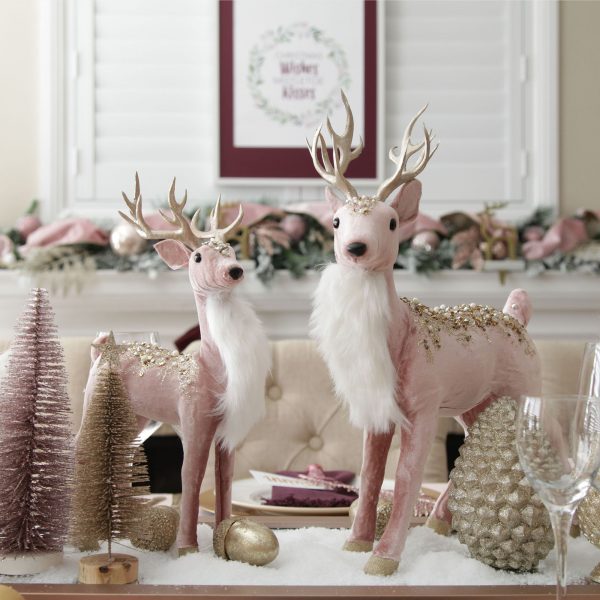 Sugar Plum Christmas Velvet Baby Pink Deer with Fur and Jewels