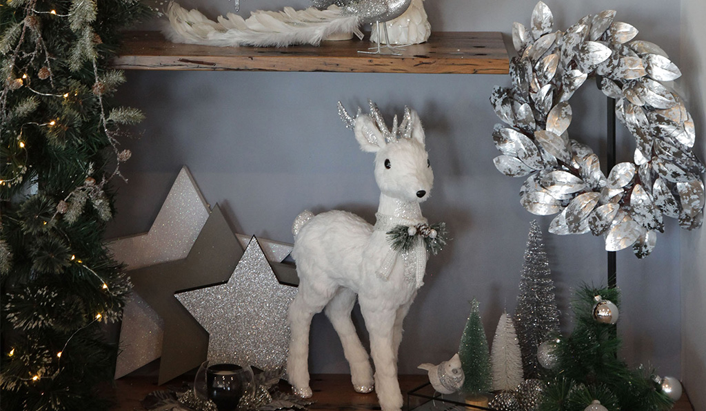 Create your Winter Wonderland with White Sisal Standing Deer with White Glitter Highlights