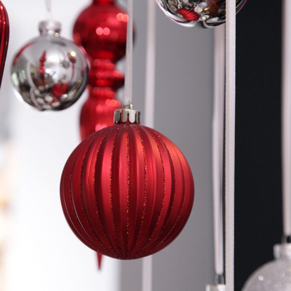 Silver and Red Glass Bauble Set Hanging