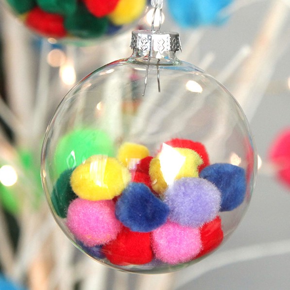 Falalala Llama Christmas Fiesta DIY Craft Bauble with small pompoms inside multicoloured