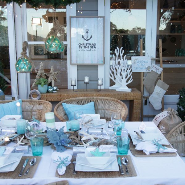 Christmas by the Sea Christmas Decorating Table Setting outdoor