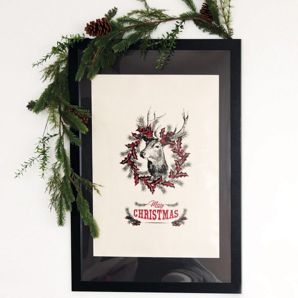 Farmhosue CHristmas Poster with Garland Hanging in a Wall