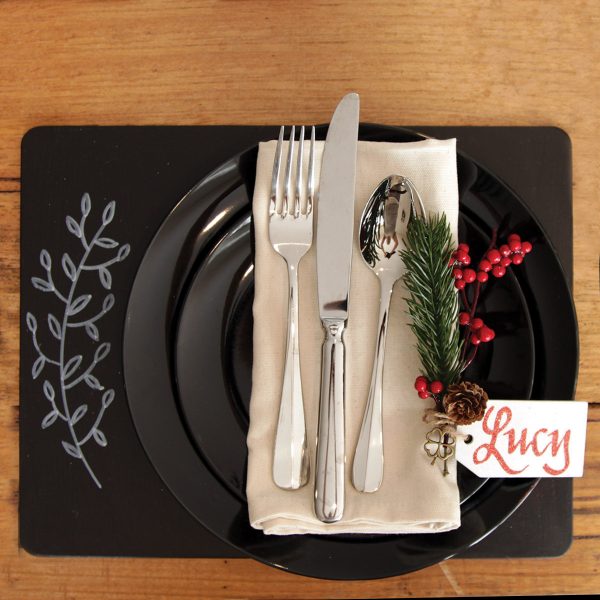 Farmhosue Christmas Table Setting with Spon Fork and Bread Knife