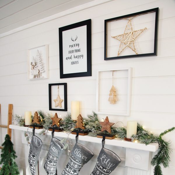 Wood Tree and Star Stocking Hanger and Personalised Christmas Stocking
