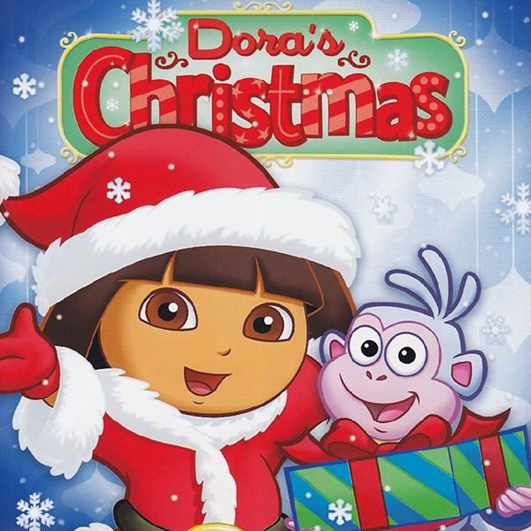 Doras Christmas - Dora wearing a Santa Clothes and Boots holding a Gift