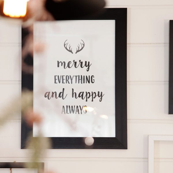 Merry Everything and Happy Always Hygge Free Poster Download Hanging in a wall