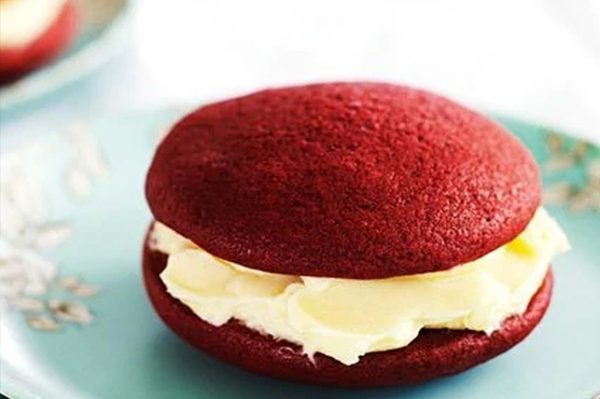 Red Velvet Whoopie Pies Placed in a Plate