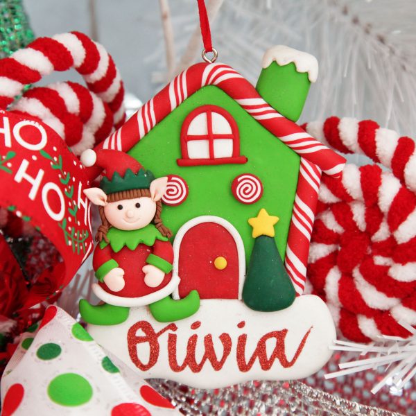 Cany Cane Christmas Personalised Gingerbread House Decoration with Girl Elf