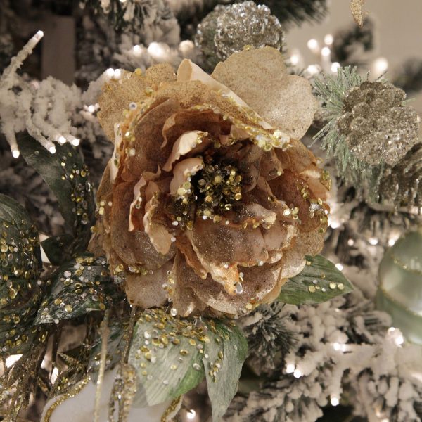 Christmas Joy Champagne Peonie Flower with Glitter Sprinkles