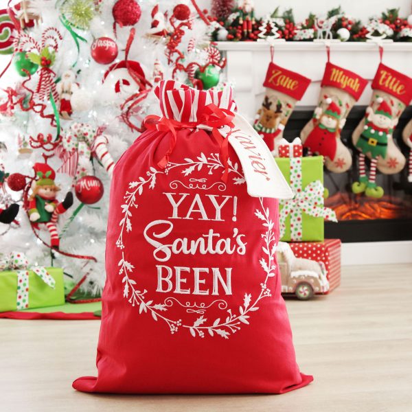 Candy Cane Christmas Personalised Yay Santas Been Santa Sack