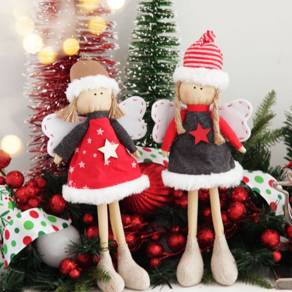 Candy Cane Christmas Fabric Standing Angel Star Group Lights