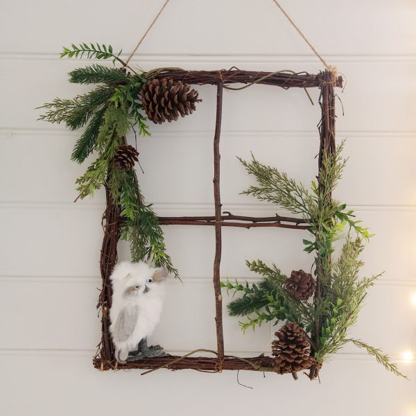 Twig Window with Owls Hanging in a Wall