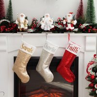 Candy Cane Christmas Personalised Red Silver Sequin Christmas Stockings