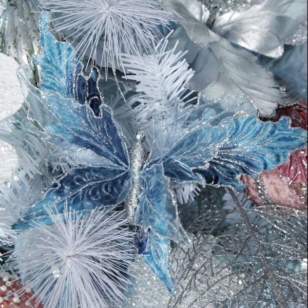 Pretty Little Christmas Decorative Blue Velvet Butterfly Clip
