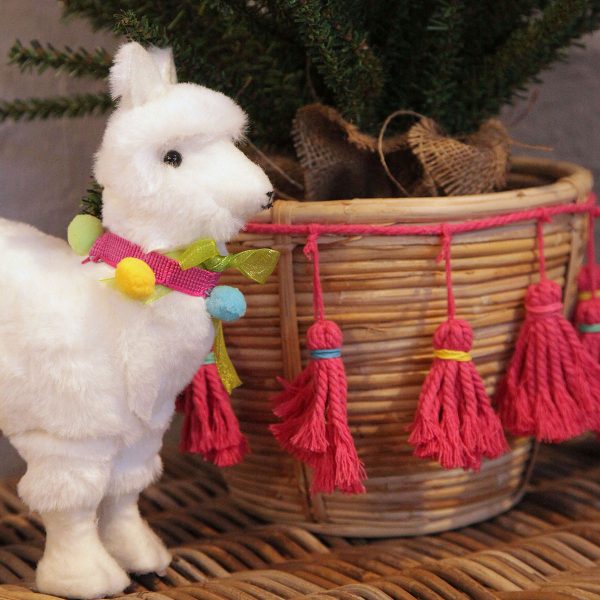 Christmas Fiesta Collection - Fluffy White Llama with Green Bow