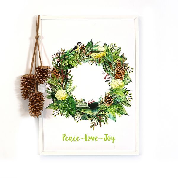 Fresh Forest Christmas Poster Peace Love Joy And a Pinecone Hanging