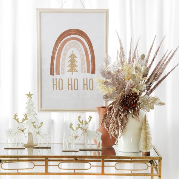 Boho Glam Christmas Ho Ho Ho Free Poster Download Console Square placed in small table with an ornament beside it