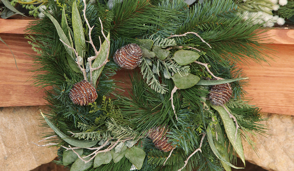Bush Christmas Mixed and Cone Snowy Christmas Wreath