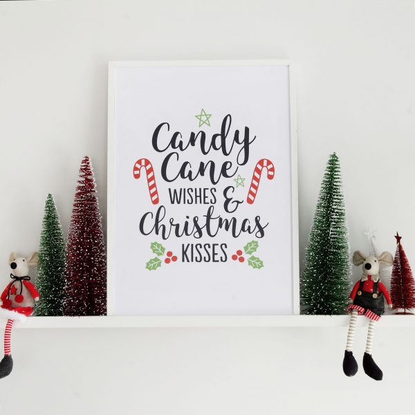Candy Cane Christmas Free Poster Download with Christmas Decorations around the poster