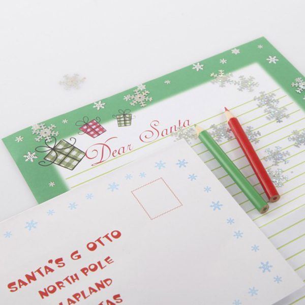 Dear Santa Paper book with 2 pencils green and red and Envelope saying Santas G otto north pole etc