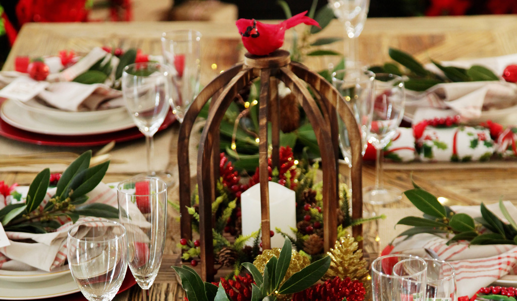 Christmas Burlap Bells and Birds Table Settings