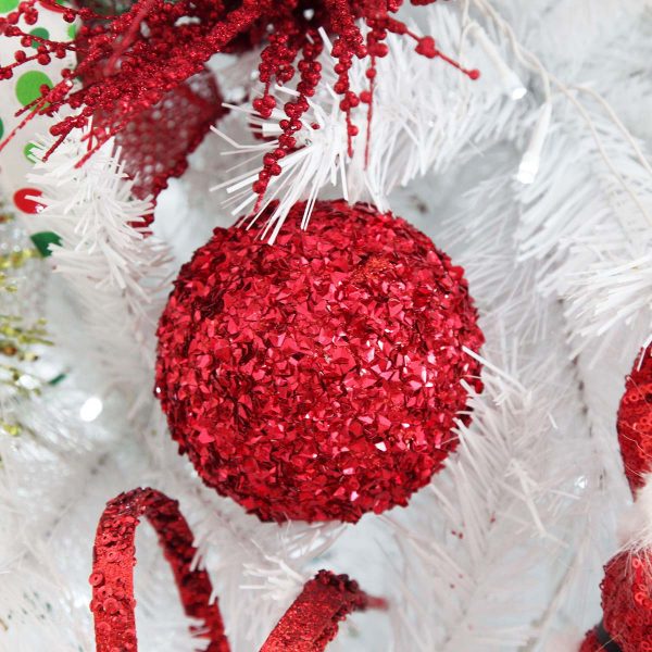 Candy Cane Christmas Red Glittler Sparkle Hanging in a White Christmas Tree