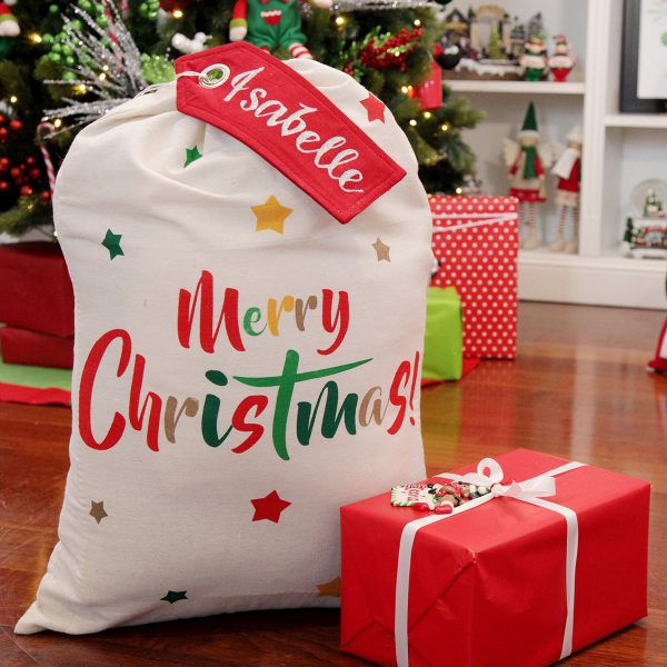 personalised merry and bright santa sack
