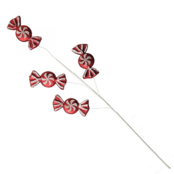 Red Peppermint Lolly Christmas Spray with White Backrground