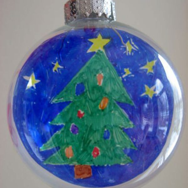 Craft Bauble with Painted Christmas Tree and Star Design Inside Hanging in a Christmas Tree