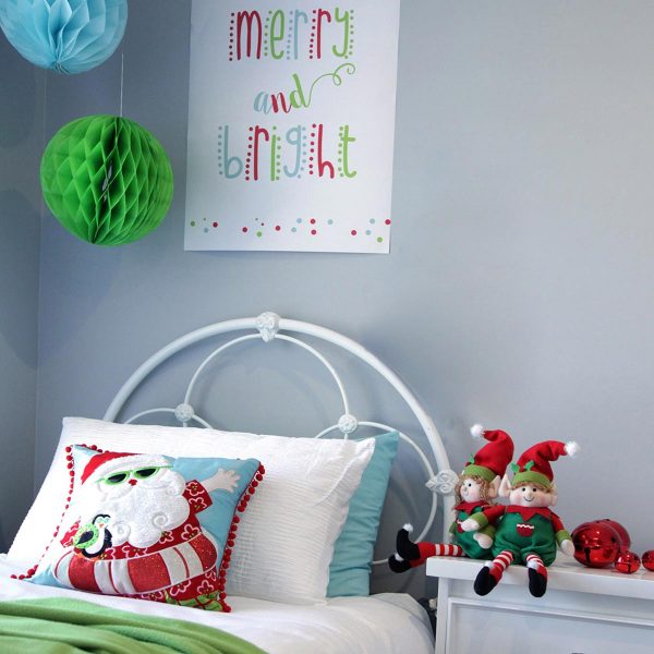 Merry and Bright Christmas Bedroom with Santa Beach Cushion