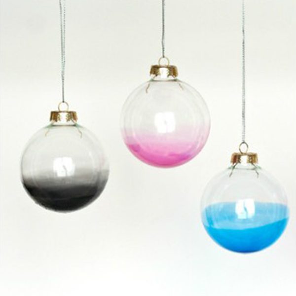 Three Painted Baubles Hanging - Black, Pink, Blue