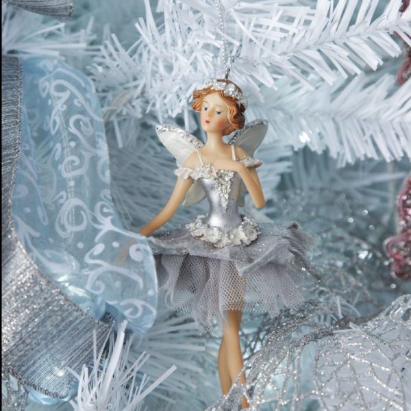 Pretty Little Christmas Shimmering Silver Fairy Ballerina Hanging Tree Decorations