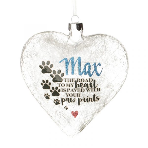 The Road to my Heart is Paved with your Paw prints Personalised Bauble Named Max